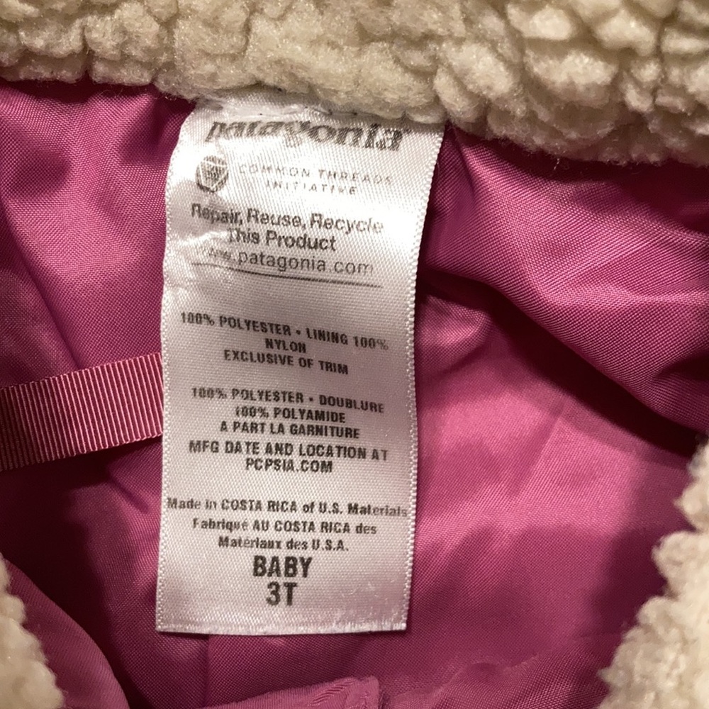 Patagonia Kids Cream Sherpa Fleece Jacket with Pink Trim - Picture 5 of 9